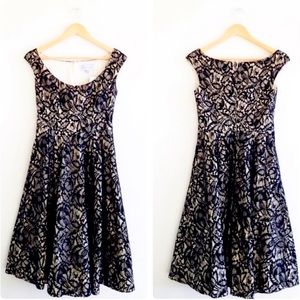 Anthropologie Cream Dress with Black Lace Overlay